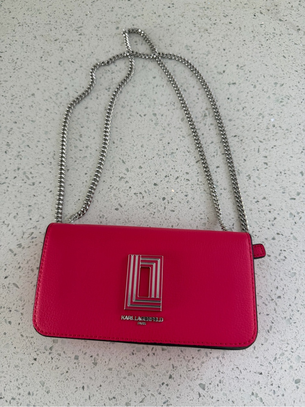 Karl Lagerfeld Paris - Mini Shoulder Bag w/silver chain. Leather.Red (red/poppy)